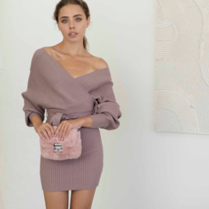Purple Wrap Knit Dress