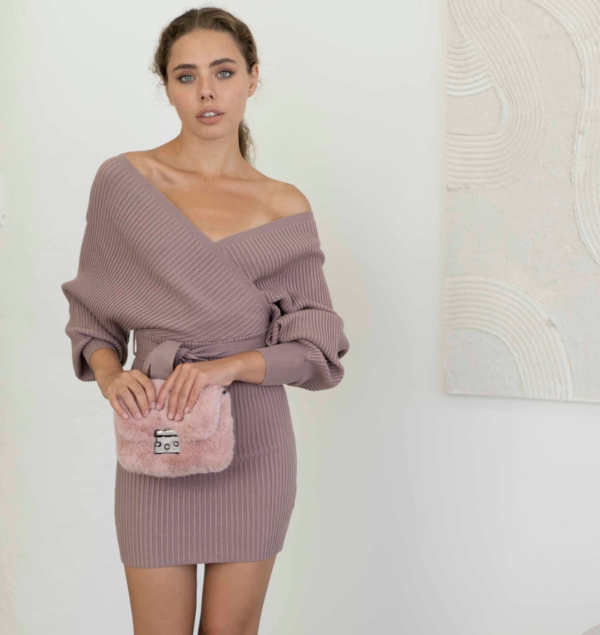 Purple Wrap Knit Dress